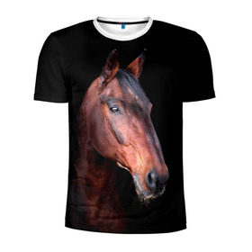 Мужская футболка 3D спортивная с принтом Гнедая лошадь в Тюмени, 100% полиэстер с улучшенными характеристиками | приталенный силуэт, круглая горловина, широкие плечи, сужается к линии бедра | Тематика изображения на принте: animal | beautiful | black | brown | chocolate | eyes | gloss | horse | look | muzzle | portrait | взгляд | глаза | животное | конь | коричневый | красивый | лоск | лошадь | портрет | скакун | черный | шоколадный