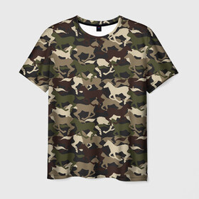 Мужская футболка 3D с принтом Камуфляж в Тюмени, 100% полиэфир | прямой крой, круглый вырез горловины, длина до линии бедер | animal | camouflage | cool | herd | horse | khaki | military | военный | животное | камуфляж | конь | лошадь | прикольный | скакун | табун | хаки