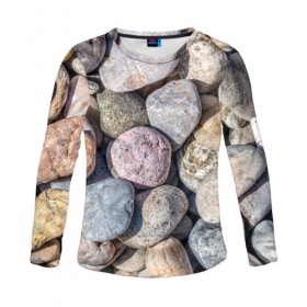 Женский лонгслив 3D с принтом камешки в Тюмени, 100% полиэстер | длинные рукава, круглый вырез горловины, полуприлегающий силуэт | камень | камешки | камни | камушки | лето | отдых | пляж | прикольное | сезон