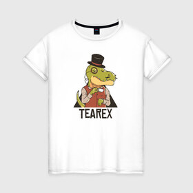 Женская футболка хлопок с принтом Ти Рекс (Игра Слов) в Тюмени, 100% хлопок | прямой крой, круглый вырез горловины, длина до линии бедер, слегка спущенное плечо | rex | t rex | tea | trex | англичанин | англия | аристократ | британия | великобритания | динозавр | динозавры | игра слов | рекс | чай