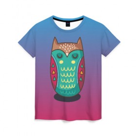 Женская футболка 3D с принтом Мудрая сова в Тюмени, 100% полиэфир ( синтетическое хлопкоподобное полотно) | прямой крой, круглый вырез горловины, длина до линии бедер | арт | милая | милый | мудрая | перья | птенец | птица | птичка | сова | совенок | совушка