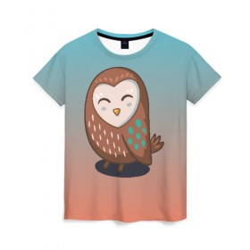 Женская футболка 3D с принтом Совушка в Тюмени, 100% полиэфир ( синтетическое хлопкоподобное полотно) | прямой крой, круглый вырез горловины, длина до линии бедер | арт | милая | милый | мудрая | перья | птенец | птица | птичка | сова | совенок | совушка