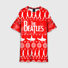 Детское платье 3D с принтом The Beatles (6) в Тюмени, 100% полиэстер | прямой силуэт, чуть расширенный к низу. Круглая горловина, на рукавах — воланы | Тематика изображения на принте: beatles | merry christmas | music | rock | the beatles | yellow submarine | битлз | джон леннон | легенда | музыка | новогодний свитшот | новый год | пит бест | рок