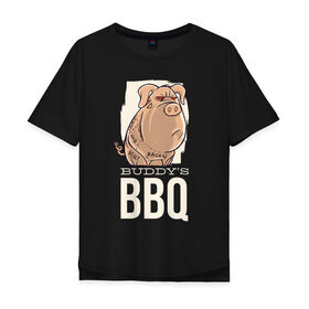 Мужская футболка хлопок Oversize с принтом Злая Свинка в Тюмени, 100% хлопок | свободный крой, круглый ворот, “спинка” длиннее передней части | Тематика изображения на принте: bbq | барбекю | еда | мясо | свинина | свиньи | свинья | шашлык