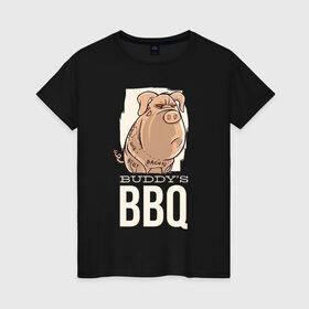 Женская футболка хлопок с принтом Злая Свинка в Тюмени, 100% хлопок | прямой крой, круглый вырез горловины, длина до линии бедер, слегка спущенное плечо | bbq | барбекю | еда | мясо | свинина | свиньи | свинья | шашлык