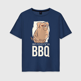 Женская футболка хлопок Oversize с принтом Злая Свинка в Тюмени, 100% хлопок | свободный крой, круглый ворот, спущенный рукав, длина до линии бедер
 | bbq | барбекю | еда | мясо | свинина | свиньи | свинья | шашлык