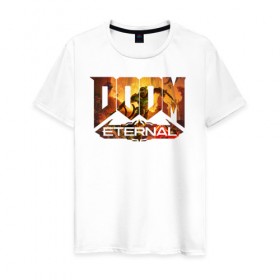 Мужская футболка хлопок с принтом Doom Classic в Тюмени, 100% хлопок | прямой крой, круглый вырез горловины, длина до линии бедер, слегка спущенное плечо. | cacodemon | doom | eternal | вечность | вечный | дум | итёрнал | какодемон | этернал