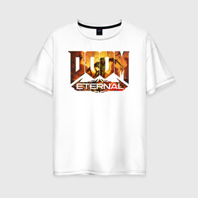 Женская футболка хлопок Oversize с принтом Doom Classic в Тюмени, 100% хлопок | свободный крой, круглый ворот, спущенный рукав, длина до линии бедер
 | cacodemon | doom | eternal | вечность | вечный | дум | итёрнал | какодемон | этернал