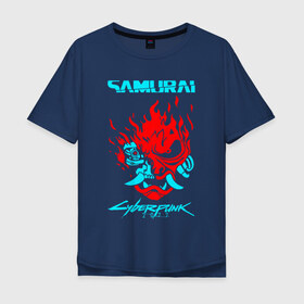 Мужская футболка хлопок Oversize с принтом SAMURAI в Тюмени, 100% хлопок | свободный крой, круглый ворот, “спинка” длиннее передней части | 2019 | cd project red | cyberpunk 2077 | hacker | keanu reeves | maelstrom | militech | night city | quadra | samurai | sci fi | trauma team | v | ви | киану ривз | киберпанк 2077 | логотип | роботы | самураи | фантаст