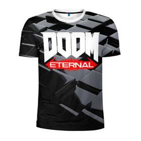 Мужская футболка 3D спортивная с принтом Doom Blocks в Тюмени, 100% полиэстер с улучшенными характеристиками | приталенный силуэт, круглая горловина, широкие плечи, сужается к линии бедра | Тематика изображения на принте: cacodemon | doom | eternal | вечность | вечный | дум | итёрнал | какодемон | этернал