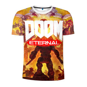 Мужская футболка 3D спортивная с принтом Doom Eternal в Тюмени, 100% полиэстер с улучшенными характеристиками | приталенный силуэт, круглая горловина, широкие плечи, сужается к линии бедра | cacodemon | doom | eternal | вечность | вечный | дум | итёрнал | какодемон | этернал
