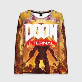 Женский лонгслив 3D с принтом Doom Eternal в Тюмени, 100% полиэстер | длинные рукава, круглый вырез горловины, полуприлегающий силуэт | cacodemon | doom | eternal | вечность | вечный | дум | итёрнал | какодемон | этернал