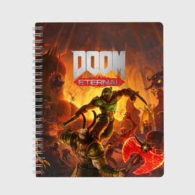 Тетрадь с принтом Doom в Тюмени, 100% бумага | 48 листов, плотность листов — 60 г/м2, плотность картонной обложки — 250 г/м2. Листы скреплены сбоку удобной пружинной спиралью. Уголки страниц и обложки скругленные. Цвет линий — светло-серый
 | cacodemon | doom | eternal | вечность | вечный | дум | итёрнал | какодемон | этернал