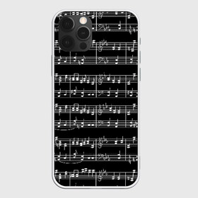 Чехол для iPhone 12 Pro Max с принтом Ноты в Тюмени, Силикон |  | Тематика изображения на принте: black | melody | music | music lover | musician | notes | white | белый | классический | мелодия | меломан | музыка | музыкант | ноты | черный