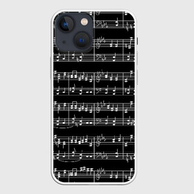 Чехол для iPhone 13 mini с принтом Ноты в Тюмени,  |  | black | melody | music | music lover | musician | notes | white | белый | классический | мелодия | меломан | музыка | музыкант | ноты | черный