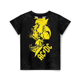 Детская футболка 3D с принтом AC/DC HIGH VOLTAGE в Тюмени, 100% гипоаллергенный полиэфир | прямой крой, круглый вырез горловины, длина до линии бедер, чуть спущенное плечо, ткань немного тянется | Тематика изображения на принте: ac dc | acdc | high voltage | music | rock | skull | группа | молния | музыка | музыканты | рок | череп