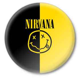 Значок с принтом NIRVANA в Тюмени,  металл | круглая форма, металлическая застежка в виде булавки | Тематика изображения на принте: music | nirvana | rip smile | rock | smile | группа | курт кобейн | музыка | нирвана | рок | смайл