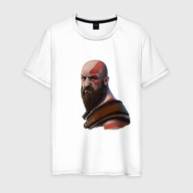 Мужская футболка хлопок с принтом Kratos в Тюмени, 100% хлопок | прямой крой, круглый вырез горловины, длина до линии бедер, слегка спущенное плечо. | godofwar | kratos | кратос