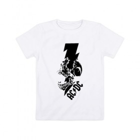 Детская футболка хлопок с принтом AC/DC HIGH VOLTAGE в Тюмени, 100% хлопок | круглый вырез горловины, полуприлегающий силуэт, длина до линии бедер | Тематика изображения на принте: ac dc | acdc | high voltage | music | rock | skull | группа | молния | музыка | музыканты | рок | череп