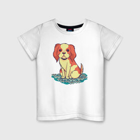Детская футболка хлопок с принтом Собачка и Цветочки в Тюмени, 100% хлопок | круглый вырез горловины, полуприлегающий силуэт, длина до линии бедер | 