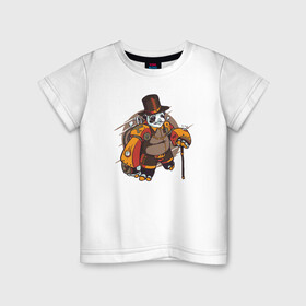 Детская футболка хлопок с принтом Стимпанк Панда в Тюмени, 100% хлопок | круглый вырез горловины, полуприлегающий силуэт, длина до линии бедер | Тематика изображения на принте: panda | steam | steampunk | панда | панды | робот | стим | стимпанк