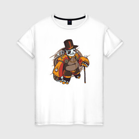 Женская футболка хлопок с принтом Стимпанк Панда в Тюмени, 100% хлопок | прямой крой, круглый вырез горловины, длина до линии бедер, слегка спущенное плечо | panda | steam | steampunk | панда | панды | робот | стим | стимпанк