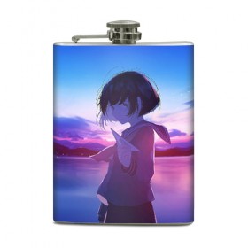 Фляга с принтом Anime Sunset в Тюмени, металлический корпус | емкость 0,22 л, размер 125 х 94 мм. Виниловая наклейка запечатывается полностью | anime | clouds | girl | sunset | аниме | девушка | закат