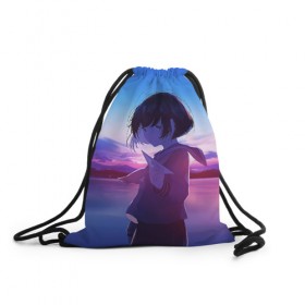 Рюкзак-мешок 3D с принтом Anime Sunset в Тюмени, 100% полиэстер | плотность ткани — 200 г/м2, размер — 35 х 45 см; лямки — толстые шнурки, застежка на шнуровке, без карманов и подкладки | anime | clouds | girl | sunset | аниме | девушка | закат