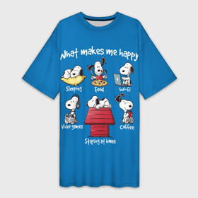 Платье-футболка 3D с принтом Что делает меня счастливым в Тюмени,  |  | happy | makes | me | peanuts | snoopy | what | арахис | вудсток | пес | сабака | снупи | собака | чарли браун | щенок