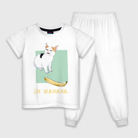 Детская пижама хлопок с принтом Banana Cat в Тюмени, 100% хлопок |  брюки и футболка прямого кроя, без карманов, на брюках мягкая резинка на поясе и по низу штанин
 | cat | meme | picture | банан | картинки | кот | котики | коты | кошки | мем | прикольные