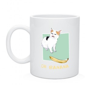 Кружка с принтом Banana Cat в Тюмени, керамика | объем — 330 мл, диаметр — 80 мм. Принт наносится на бока кружки, можно сделать два разных изображения | cat | meme | picture | банан | картинки | кот | котики | коты | кошки | мем | прикольные