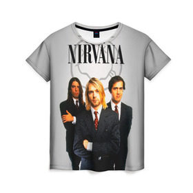 Женская футболка 3D с принтом Nirvana в Тюмени, 100% полиэфир ( синтетическое хлопкоподобное полотно) | прямой крой, круглый вырез горловины, длина до линии бедер | Тематика изображения на принте: 90 | alternative | crimson | david grohl | foo fighters | grunge | kurt cobain | music | nirvana | rip | rock | smile | гранж | группа | девяностые | курт кобейн | музыка | нирвана | рок