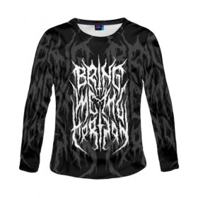 Женский лонгслив 3D с принтом BRING ME THE HORIZON в Тюмени, 100% полиэстер | длинные рукава, круглый вырез горловины, полуприлегающий силуэт | bmth | bring me the horizon | music | rock | бмтш | группа | дэткор | музыка | музыканты | рок | электроник