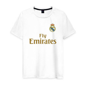 Мужская футболка хлопок с принтом Азар Форма Реал Мадрид 19/20 в Тюмени, 100% хлопок | прямой крой, круглый вырез горловины, длина до линии бедер, слегка спущенное плечо. | Тематика изображения на принте: 2019 | 2020 | azar | hazard | madrid | real | азар | домашняя | еден | мадрид | реал | сливочные | форма | футбольная | эден