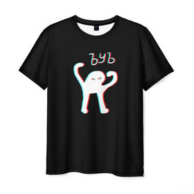 Мужская футболка 3D с принтом ЪУЪ (GLITCH) в Тюмени, 100% полиэфир | прямой крой, круглый вырез горловины, длина до линии бедер | cursed cat | glitch | meme | truxkot19 | глитч | мем с котом | мемы | прикол | съука | черный кот | ъуъ съука | юмор