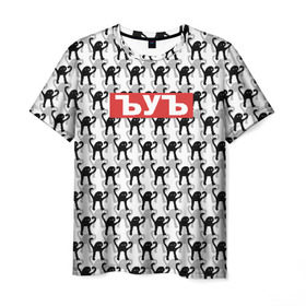 Мужская футболка 3D с принтом ЪУЪ в Тюмени, 100% полиэфир | прямой крой, круглый вырез горловины, длина до линии бедер | cursed cat | meme | pattern | truxkot19 | мем с котом | мемы | паттерн | прикол | съука | черный кот | ъуъ съука | юмор