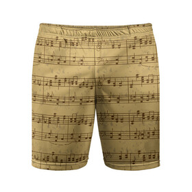 Мужские шорты спортивные с принтом Ноты в Тюмени,  |  | brown | melody | music | music lover | musician | notes | retro | yellow | желтый | классический | коричневый | мелодия | меломан | музыка | музыкант | ноты | ретро