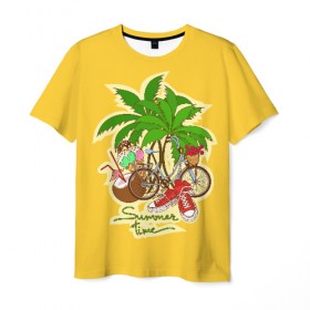 Мужская футболка 3D с принтом Summer time в Тюмени, 100% полиэфир | прямой крой, круглый вырез горловины, длина до линии бедер | 