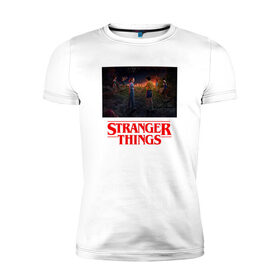 Мужская футболка премиум с принтом STRANGER THINGS в Тюмени, 92% хлопок, 8% лайкра | приталенный силуэт, круглый вырез ворота, длина до линии бедра, короткий рукав | stranger things | очень странные дела