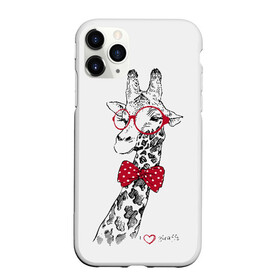 Чехол для iPhone 11 Pro матовый с принтом Жираф в Тюмени, Силикон |  | animal | bow tie | cool | giraffe | gray | red | white | белый | галстук  бабочка | животное | жираф | красный | очки | прикольный | серый