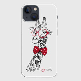 Чехол для iPhone 13 mini с принтом Жираф в Тюмени,  |  | animal | bow tie | cool | giraffe | gray | red | white | белый | галстук  бабочка | животное | жираф | красный | очки | прикольный | серый