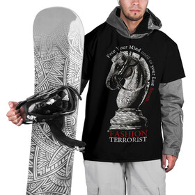 Накидка на куртку 3D с принтом A Fashion Terrorist в Тюмени, 100% полиэстер |  | Тематика изображения на принте: black | chess | cool | figure | horse | red | slogan | style | white | белый | конь | красный | лошадь | прикольный | слоган | стиль | фигура | черный | шахматы