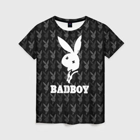Женская футболка 3D с принтом Bad boy в Тюмени, 100% полиэфир ( синтетическое хлопкоподобное полотно) | прямой крой, круглый вырез горловины, длина до линии бедер | bad boy | bite | bow tie | broken | cool | ear | fighter | logo | man | playboy | rabbit | sign | symbol | white | белый | битый | боец | галстук бабочка | знак | кролик | логотип | любовь | мальчик | мужчина | откушенное | прикольный | сим