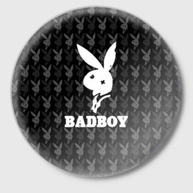 Значок с принтом Bad boy в Тюмени,  металл | круглая форма, металлическая застежка в виде булавки | Тематика изображения на принте: bad boy | bite | bow tie | broken | cool | ear | fighter | logo | man | playboy | rabbit | sign | symbol | white | белый | битый | боец | галстук бабочка | знак | кролик | логотип | любовь | мальчик | мужчина | откушенное | прикольный | сим