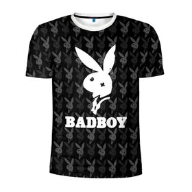 Мужская футболка 3D спортивная с принтом Bad boy в Тюмени, 100% полиэстер с улучшенными характеристиками | приталенный силуэт, круглая горловина, широкие плечи, сужается к линии бедра | bad boy | bite | bow tie | broken | cool | ear | fighter | logo | man | playboy | rabbit | sign | symbol | white | белый | битый | боец | галстук бабочка | знак | кролик | логотип | любовь | мальчик | мужчина | откушенное | прикольный | сим
