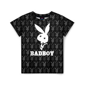 Детская футболка 3D с принтом Bad boy в Тюмени, 100% гипоаллергенный полиэфир | прямой крой, круглый вырез горловины, длина до линии бедер, чуть спущенное плечо, ткань немного тянется | bad boy | bite | bow tie | broken | cool | ear | fighter | logo | man | playboy | rabbit | sign | symbol | white | белый | битый | боец | галстук бабочка | знак | кролик | логотип | любовь | мальчик | мужчина | откушенное | прикольный | сим