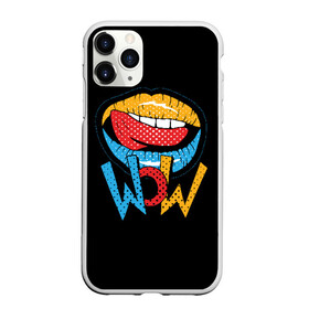 Чехол для iPhone 11 Pro матовый с принтом Wow в Тюмени, Силикон |  | blue | dots | lips | pop art | red | teeth | tongue | white | yellow | белый | губы | желтый | зубы | красный | поп  арт | точки | язык