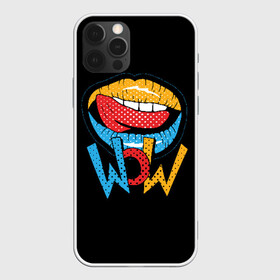 Чехол для iPhone 12 Pro Max с принтом Wow в Тюмени, Силикон |  | Тематика изображения на принте: blue | dots | lips | pop art | red | teeth | tongue | white | yellow | белый | губы | желтый | зубы | красный | поп  арт | точки | язык