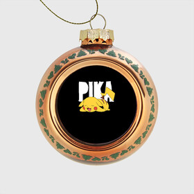 Стеклянный ёлочный шар с принтом Пика в Тюмени, Стекло | Диаметр: 80 мм | pikachu | pokeball | pokemon | пикачу | покебол | покемоны