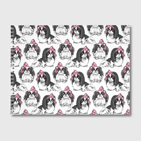 Альбом для рисования с принтом Японские хины в Тюмени, 100% бумага
 | матовая бумага, плотность 200 мг. | Тематика изображения на принте: animal | bow | cute | dog | funny | gentle | gray | heart | muzzle | pink | white | бант | белый | животное | забавный | милый | нежный | розовый | сердце | серый | собака